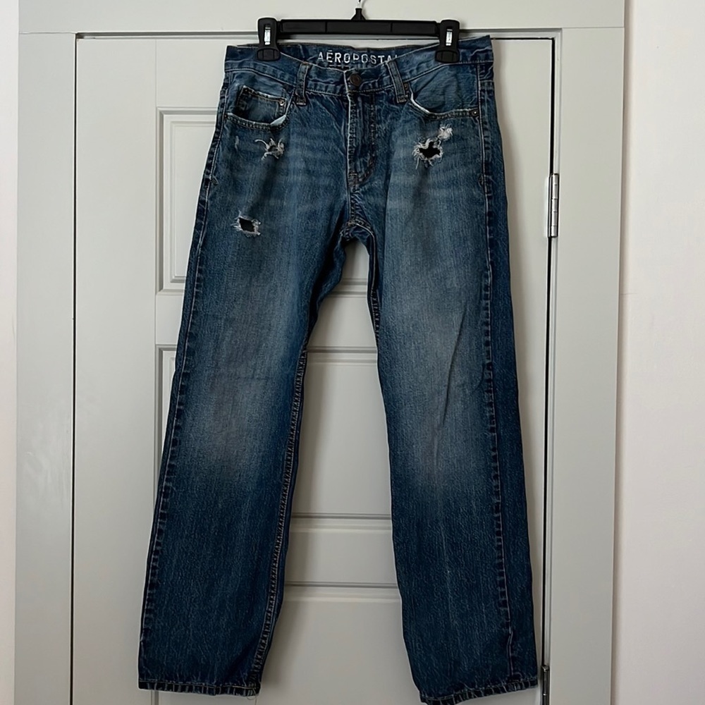 Aeropostale Essex straight mid rise ripped distressed jeans Sz 30/30
